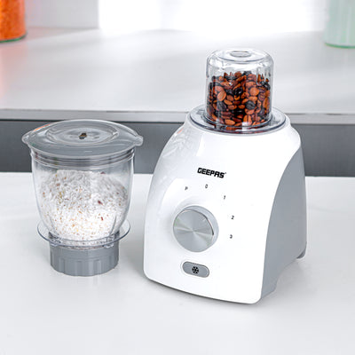 Geepas 3-in-1 Blender- GSB44034N/ 600 W, Powerful Motor with 3 Speed Setting and Pulse/ Transparent Jars with Stainless Steel Blade, Grinder, Chopper Attachment