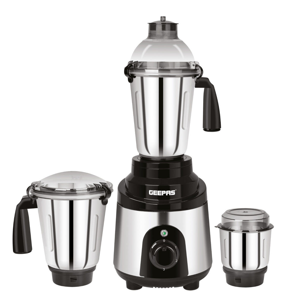 Geepas GSB44039 1200W 3-in-1 Mixer Grinder |  3-Speed Control  |Large 1.5L Stainless Steel Liquid Jar | Versatile 3-Jar Design  |Durable Unbreakable PC Caps |Stable Base