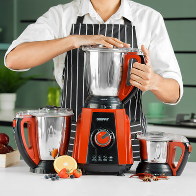 Geepas 3-in-1 Mixer Grinder GSB44040 | 750W Copper Motor, 3 Speed + Pulse Function | 1.5L Blending Jar |  1.5L Grinder Jar & 0.5L Chutney Jar | Wet & Dry Grinding