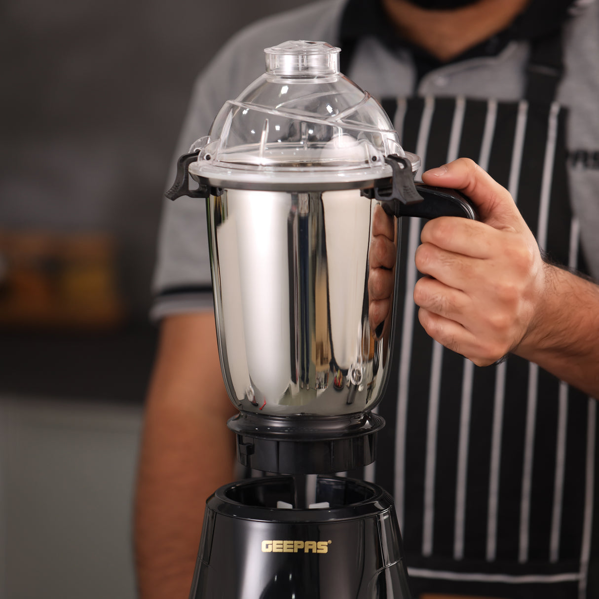Geepas 3-in-1 Mixer Grinder- GSB44067/ 750W Powerful Motor with Stainless Steel Jars and Blades, Unbreakable Jar Caps, 3 Jar with 3 Speed Control/ Black and Silver