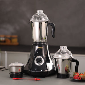Geepas 3-in-1 Mixer Grinder- GSB44067/ 750W Powerful Motor with Stainless Steel Jars and Blades, Unbreakable Jar Caps, 3 Jar with 3 Speed Control/ Black and Silver