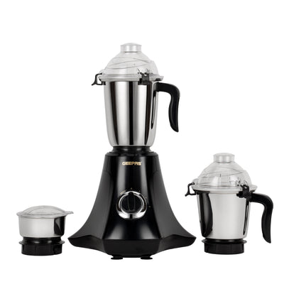 Geepas 3-in-1 Mixer Grinder- GSB44067/ 750W Powerful Motor with Stainless Steel Jars and Blades, Unbreakable Jar Caps, 3 Jar with 3 Speed Control/ Black and Silver