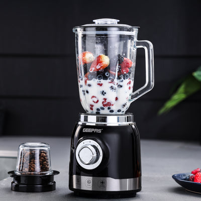 Geepas GSB44076UK Glass Jug Blender | 700W Motor| 1.5L Glass Jar| Ice Crush Function| 2-Year Warranty| Multi-Speed Control| Stainless Steel Blades for Smooth Blending