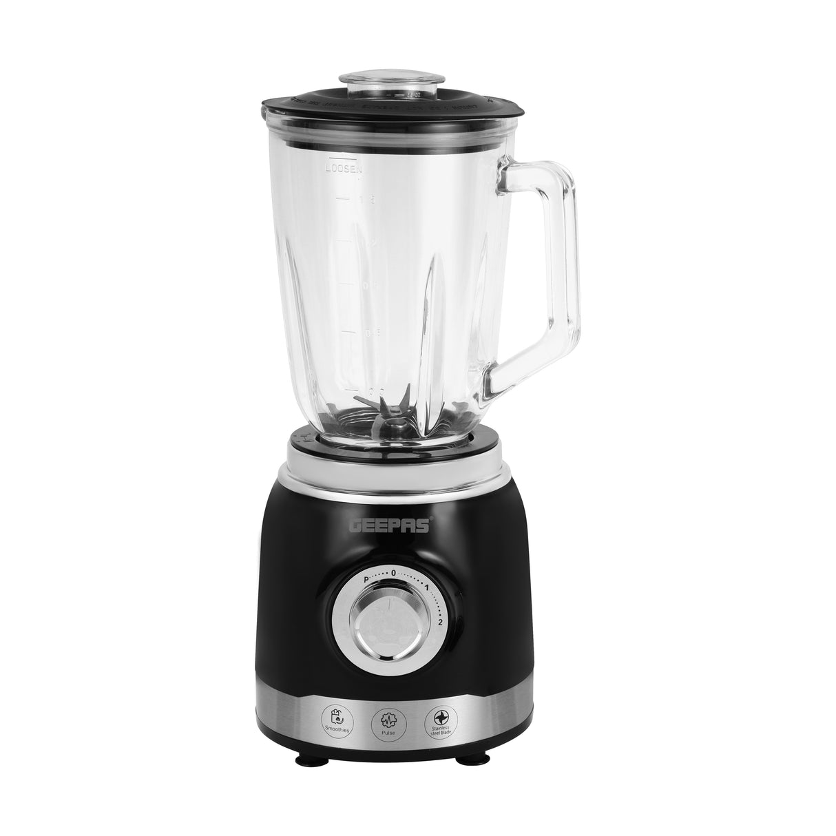 Geepas GSB44076UK Glass Jug Blender | 700W Motor| 1.5L Glass Jar| Ice Crush Function| 2-Year Warranty| Multi-Speed Control| Stainless Steel Blades for Smooth Blending