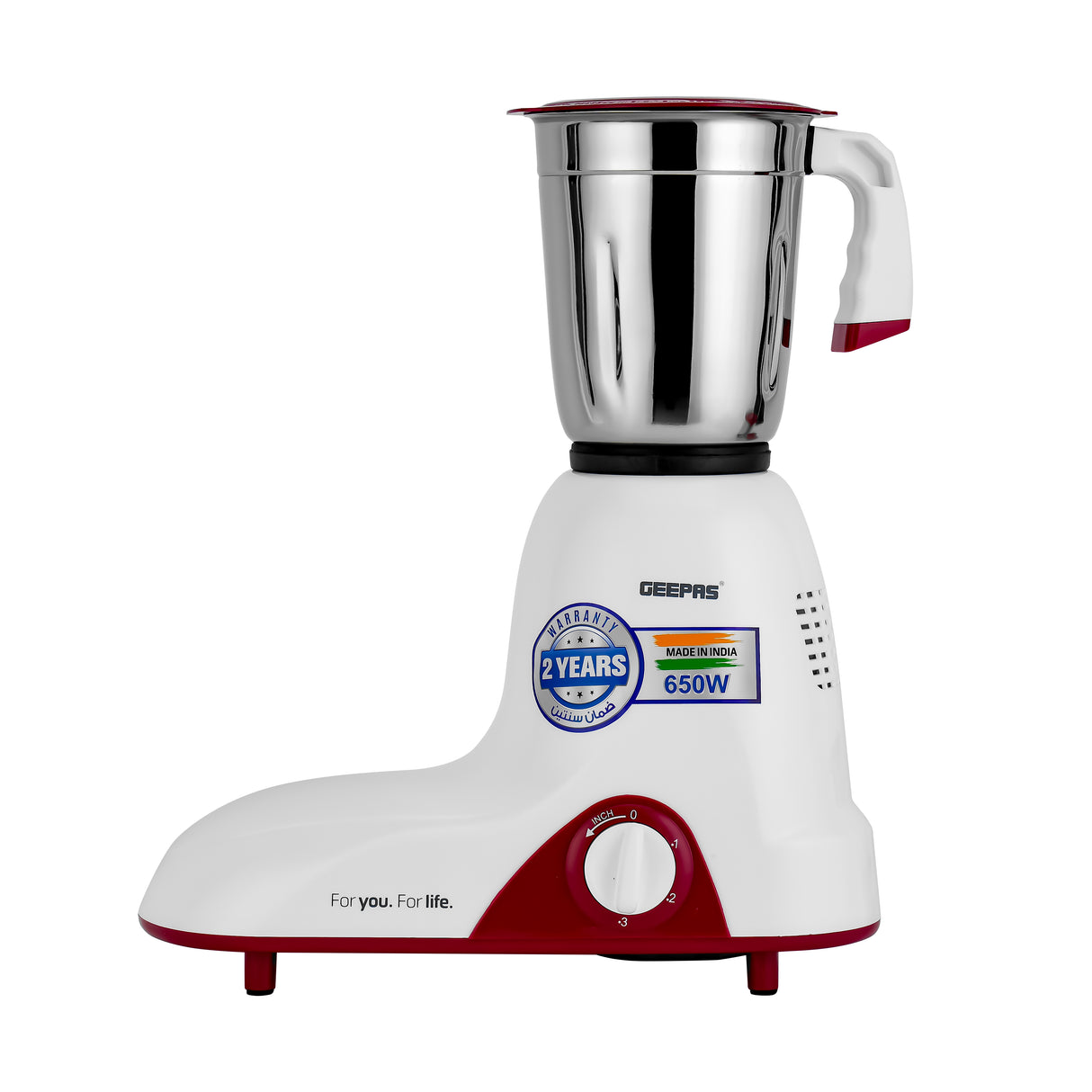 Geepas 3-IN-1 Mixer Grinder- GSB44094| 650W|  Stainless Steel Jars and Blades | Tetra Flow Technology | Overload Protector| 3 Jars| 3 Speed Control|  2 Years Warranty