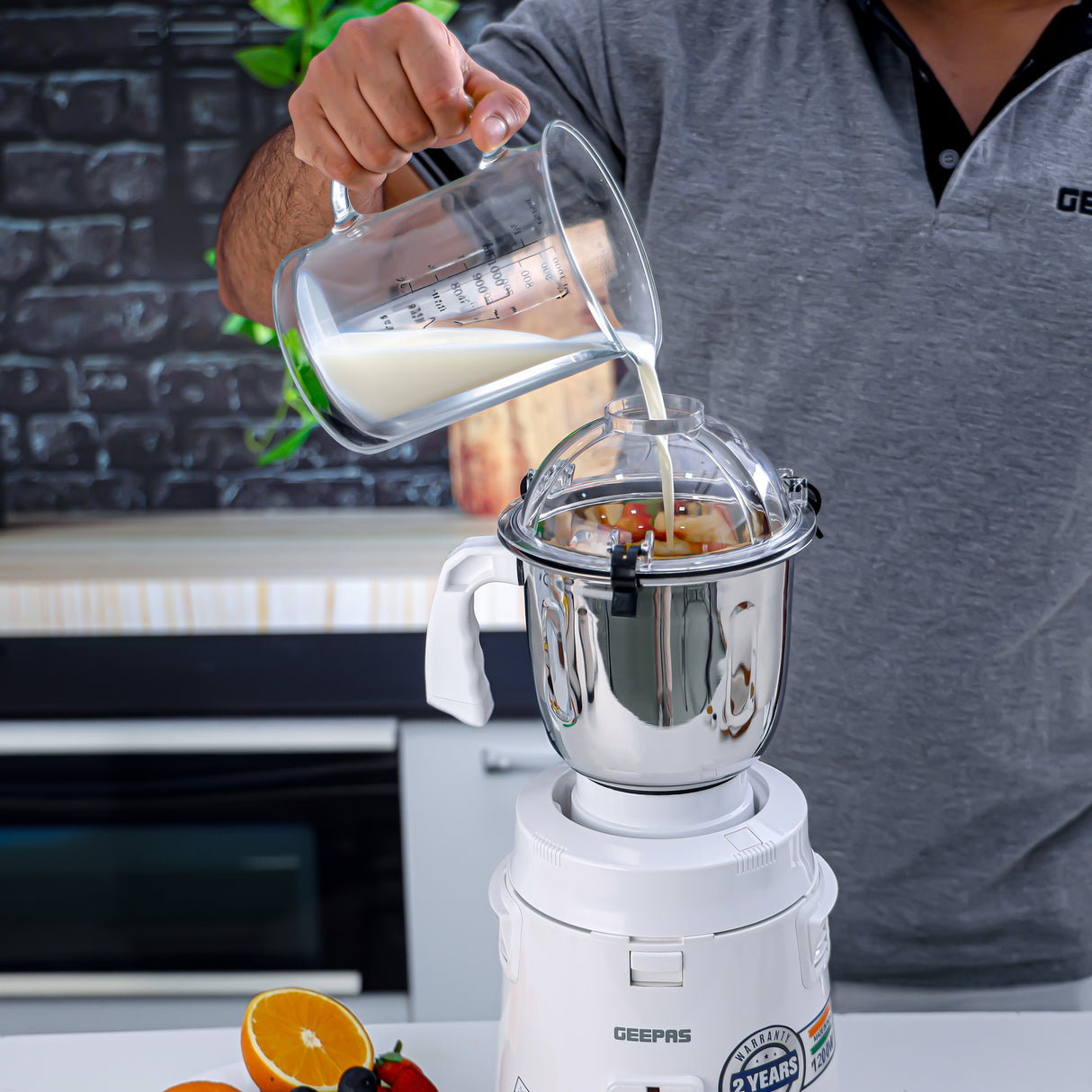 Geepas 3-in-1 Mixer Grinder- GSB44114/ 1200W/ Stainless Steel Jars & Blades/ Unbreakable Jar Caps/ Multi Safe Function/ Anti Slip Feet/ 3 Speed Control/ 2 Years Warranty