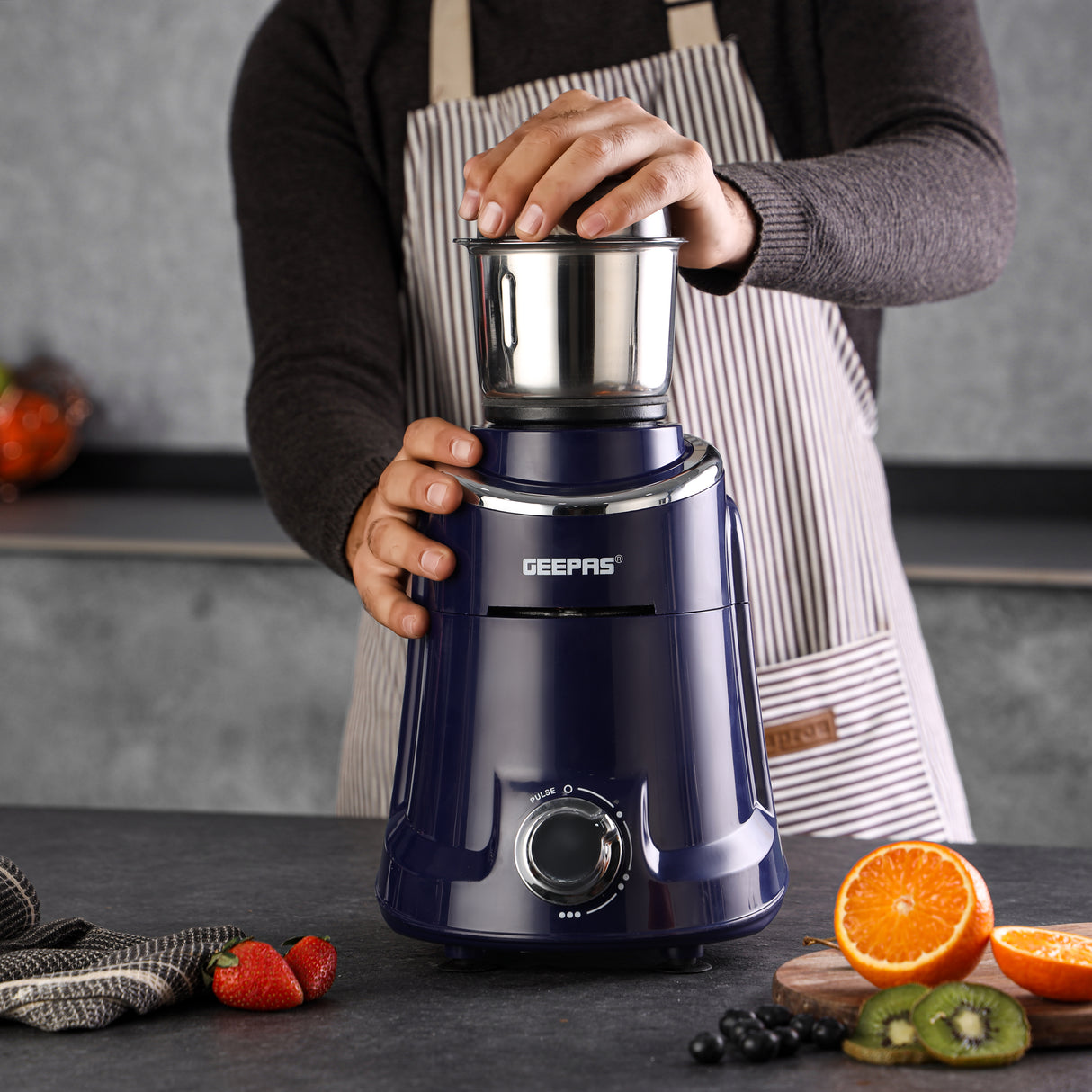 Geepas 3-in-1 Mixer Grinder- GSB5080S/ 750W /  Stainless Steel Jars & Blades/ Unbreakable Jar Caps/ Fast Grinding / 3 Jars with 3 Speed Control / 2 Years Warranty