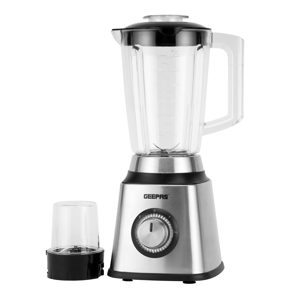 Geepas GSB5446 2-in-1 Stainless Steel Blender | 600W Motor | 1.5L Unbreakable PC Jar with Grinder | stainless steel blades  | 2-speed control  | Anti-slip feet
