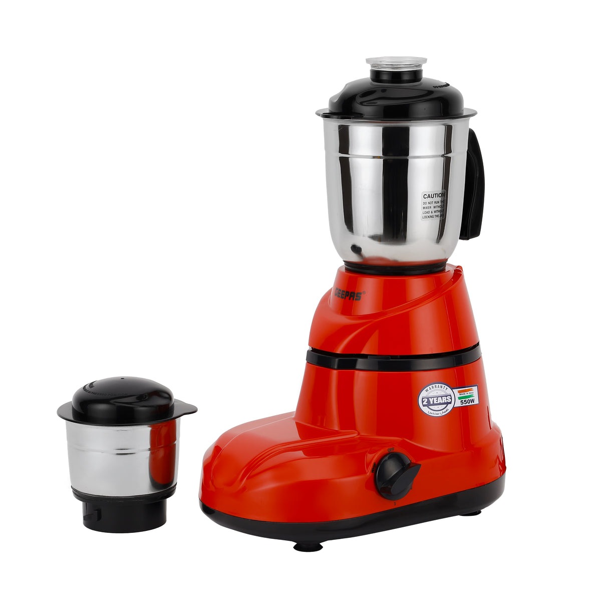 Geepas GSB5456 2-in-1 Mixer Grinder | 550W Motor | Stainless Steel Jars | 3 Speed Control | Harmonic grinding technology |Modern, compact design  robust ergonomic handles