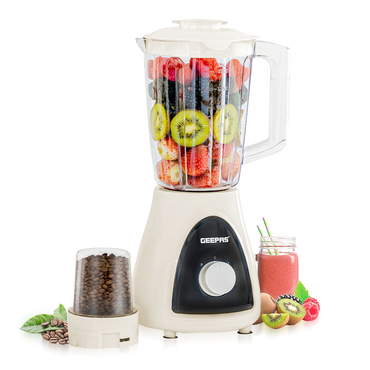 Geepas GSB5485 500W 2 in 1 Blender - Stainless Steel Blades, 2 Speed Control with Pulse | Overheat Protection| Ice Crusher, Chopper, Coffee Grinder & More