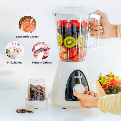Geepas GSB5485 500W 2 in 1 Blender - Stainless Steel Blades, 2 Speed Control with Pulse | Overheat Protection| Ice Crusher, Chopper, Coffee Grinder & More