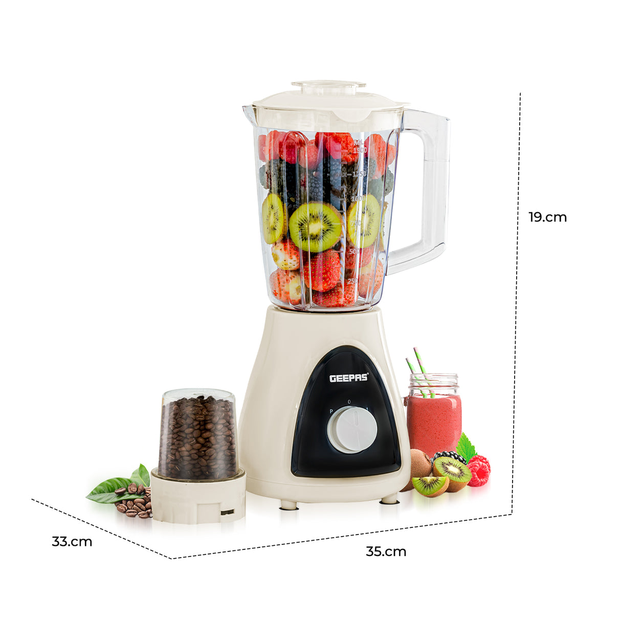 Geepas GSB5485 500W 2 in 1 Blender - Stainless Steel Blades, 2 Speed Control with Pulse | Overheat Protection| Ice Crusher, Chopper, Coffee Grinder & More