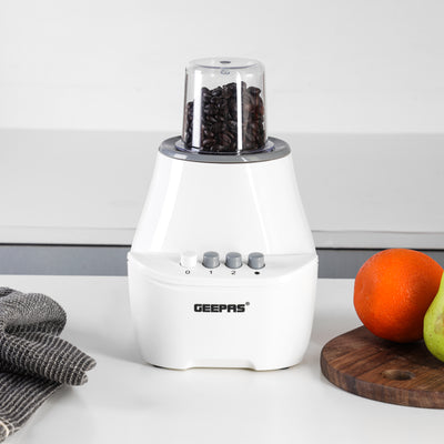Geepas 3-in-1 Blender- GSB6104N| 400W Powerful Motor| 2 Speed Setting and Pulse| Transparent and Unbreakable Jars with Stainless Steel Blade| 2 Grinder Attachments| White