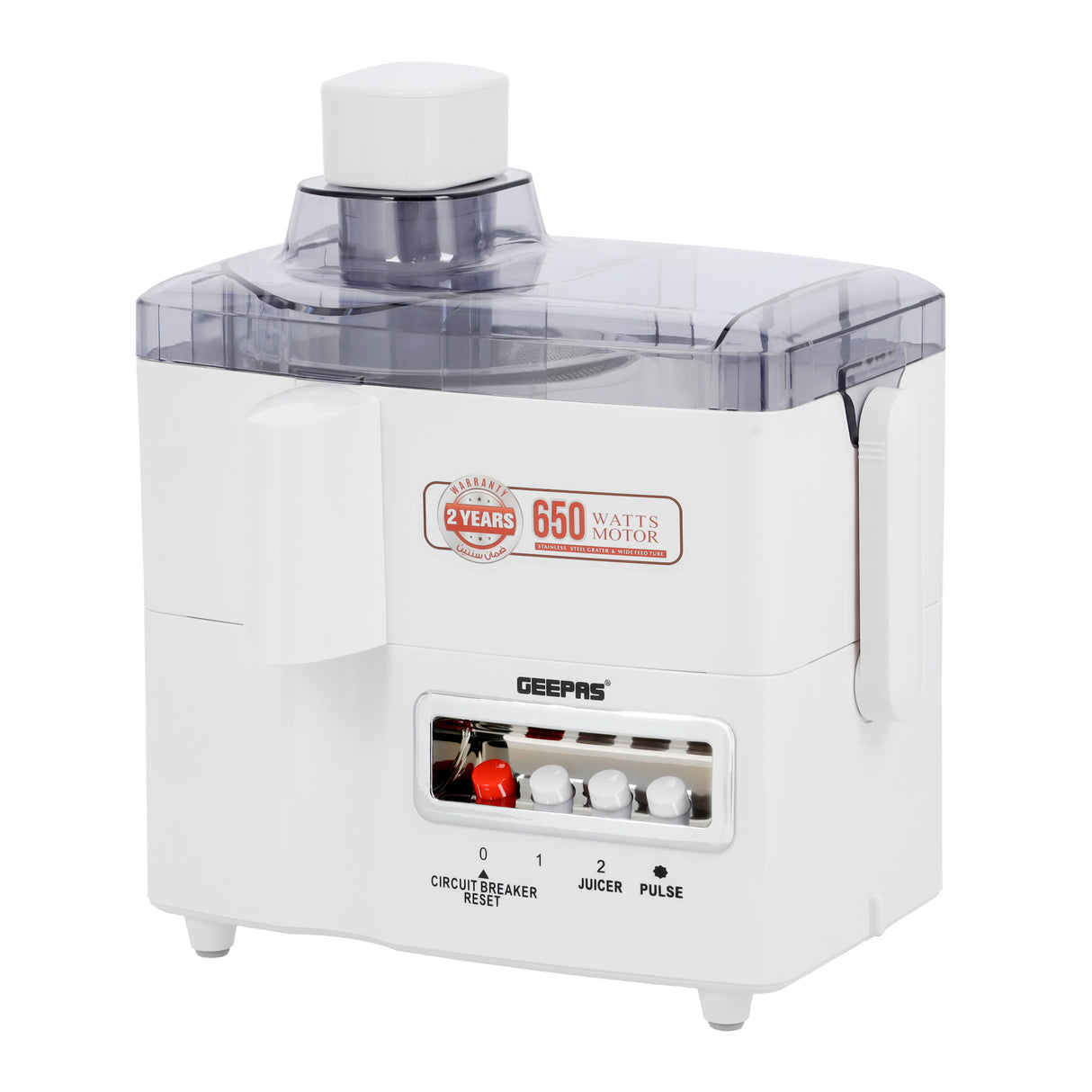 Geepas 650W 4-in-1 Food Processor- GSB6147| Transparent Plastic Jar with Stainless Steel Blades | Overheat  Protection| | 2 Speed Control | 2 Years Warranty| White