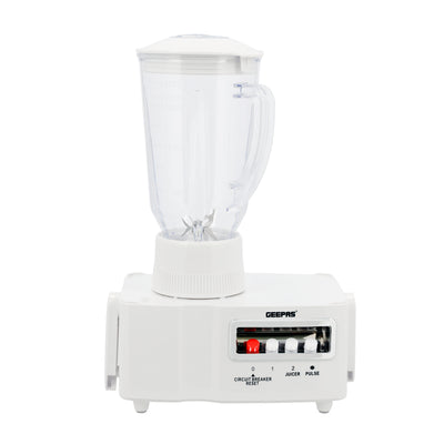 Geepas 650W 4-in-1 Food Processor- GSB6147| Transparent Plastic Jar with Stainless Steel Blades | Overheat  Protection| | 2 Speed Control | 2 Years Warranty| White
