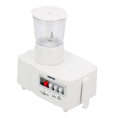 Geepas 650W 4-in-1 Food Processor- GSB6147| Transparent Plastic Jar with Stainless Steel Blades | Overheat  Protection| | 2 Speed Control | 2 Years Warranty| White