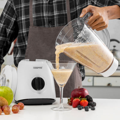 Geepas Blender GSB9894N | 400W Powerful Motor | 2 Speed & Pulse Control | 1.5L Glass Jar with Stainless Steel Cutting Blade | Durable Design with 2 Years Warranty
