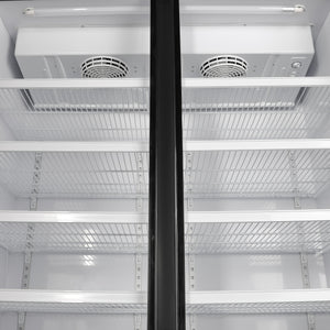 Geepas Upright Showcase Chiller GSC1222CN |1200L Large Capacity Display Fridge |LED Light |Adjustable Thermostat | No Frost Cooling System | Auto Closing Door |Lock & Key