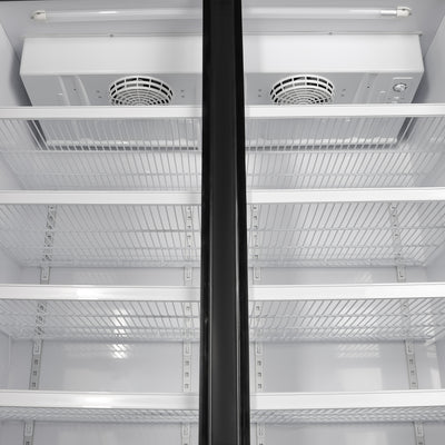 Geepas Upright Showcase Chiller GSC1222CN |1200L Large Capacity Display Fridge |LED Light |Adjustable Thermostat | No Frost Cooling System | Auto Closing Door |Lock & Key