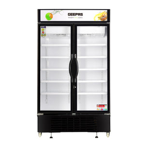 Geepas Upright Showcase Chiller GSC1222CN |1200L Large Capacity Display Fridge |LED Light |Adjustable Thermostat | No Frost Cooling System | Auto Closing Door |Lock & Key