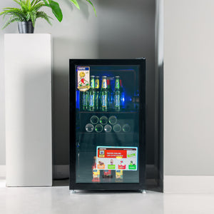 Geepas GSC1223  Showcase Chiller | Single Door Display Fridge | Low Noise, Quick Cooling | LED Light | Black Finish | Energy Efficient Beverage Cooler | 1 Year Warranty