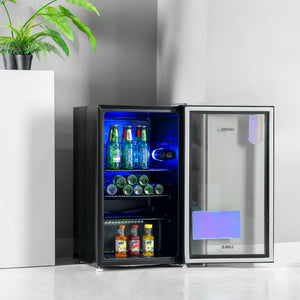 Geepas GSC1223  Showcase Chiller | Single Door Display Fridge | Low Noise, Quick Cooling | LED Light | Black Finish | Energy Efficient Beverage Cooler | 1 Year Warranty
