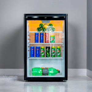 Geepas GSC1601BE Showcase Chiller 165L | Beverage Cooler with R600a Refrigerant | Lock & Key| Low Noise| Adjustable Temperature| Energy Efficient Design| 1 Year Warranty