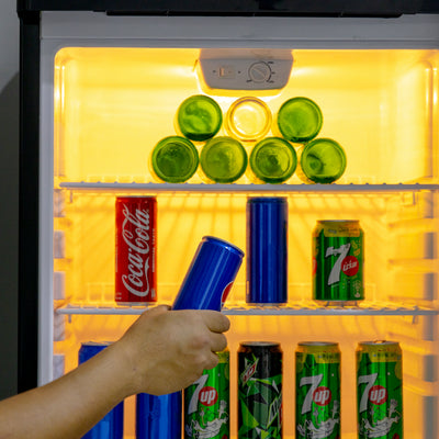 Geepas GSC1601BE Showcase Chiller 165L | Beverage Cooler with R600a Refrigerant | Lock & Key| Low Noise| Adjustable Temperature| Energy Efficient Design| 1 Year Warranty