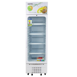 Geepas GSC6548 Upright Showcase | 300L Display Refrigerator| -3°C Cooling | Compressor Fan| Adjustable Thermostat | Transparent Door| Interior Lamp |  1-Year Warranty