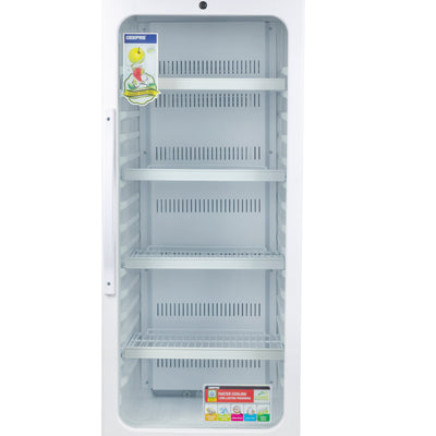 Geepas GSC6548 Upright Showcase | 300L Display Refrigerator| -3°C Cooling | Compressor Fan| Adjustable Thermostat | Transparent Door| Interior Lamp |  1-Year Warranty