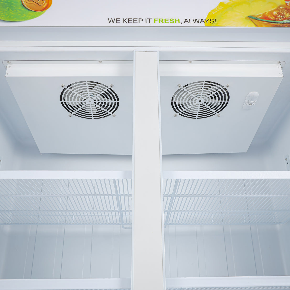 Geepas GSC7001RN Double Door Showcase Chiller 700L | No Frost | Fan Cooling | LED Digital Temperature Control | Lock & Key | Vertical LED Lighting | 1 Year Warranty