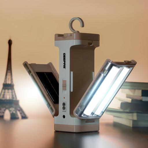 Geepas GSE5543 Rechargeable Solar LED Lantern | 72 LEDs| 4V 3000mAh Battery| Solar Panel| Foldable Design| Strong & Weak Light Modes| 8 Hours Runtime| 2 Years Warranty