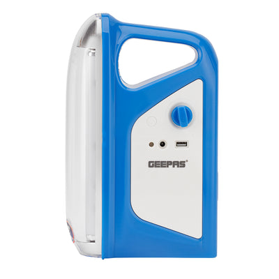 Geepas GSE5583 Rechargeable LED Lantern with Solar Panel| 200 Hours Backup| 60 SMD LEDs| USB Mobile Charging| Light Dimmer Function for Home & Outdoor Use Emergency