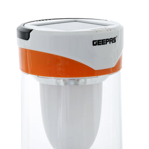 Geepas GSE5589 Rechargeable Solar LED Emergency Lantern | 4V 1.6Ah Lead-Acid Battery| Built-In 6V Solar Panel | Light Dimmer Function | 25-Hour Low-Light Runtime
