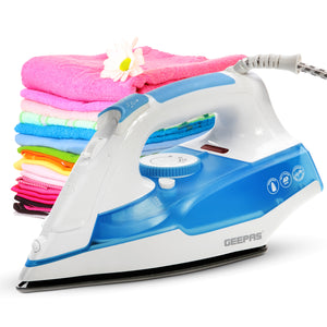 Geepas GSI7809 Steam Iron | 2400W Powerful Iron with Non-Stick Soleplate| Spray & Steam Function| Self-Clean| Variable Temperature Control | 240ml Tank| 2 Years Warranty