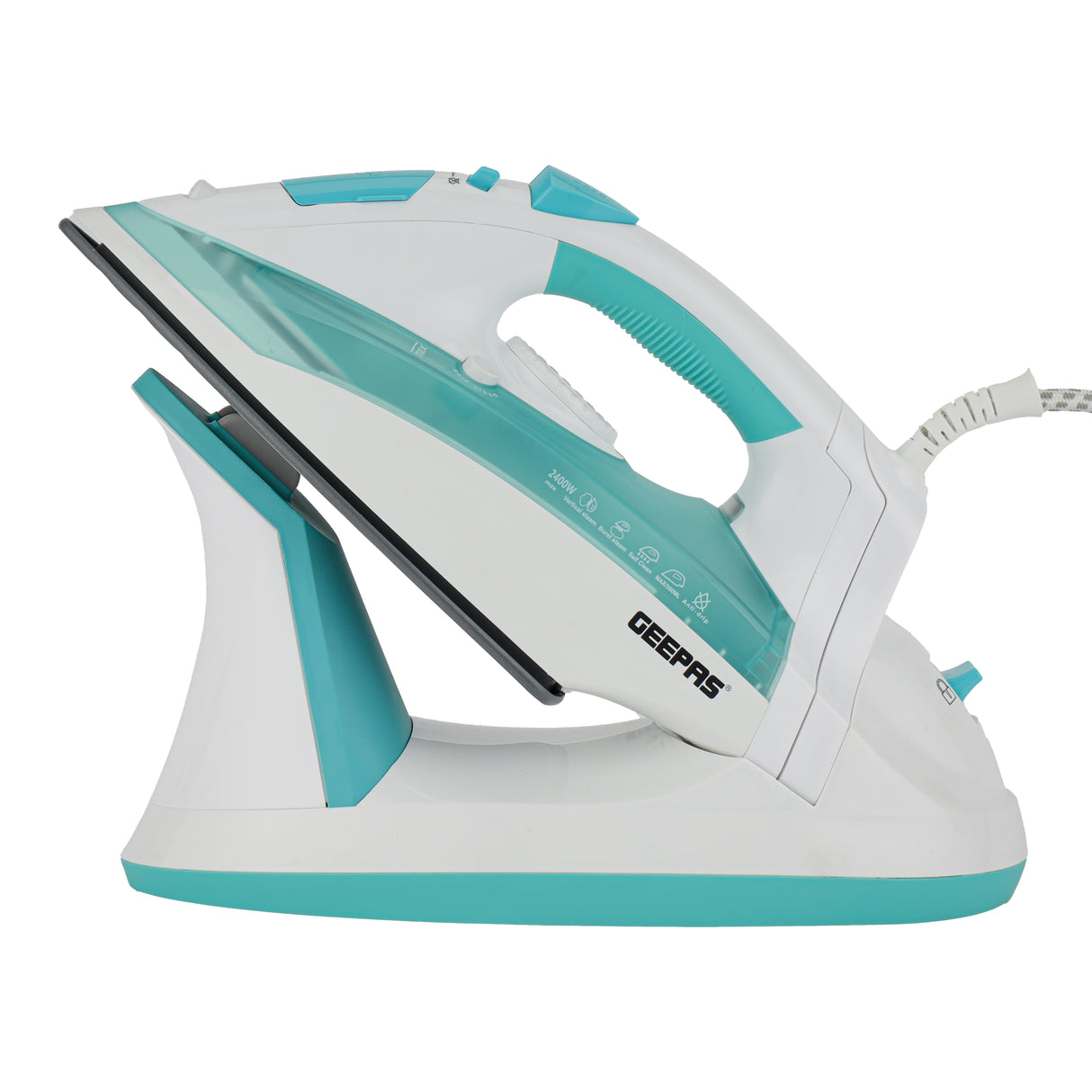 Geepas Steam Iron- GSI24015/ Cord and Cordless Use, Ironing Box with Ceramic-Coated Soleplate and Self-Cleaning Function/ Comfortable Handle and Handy Design