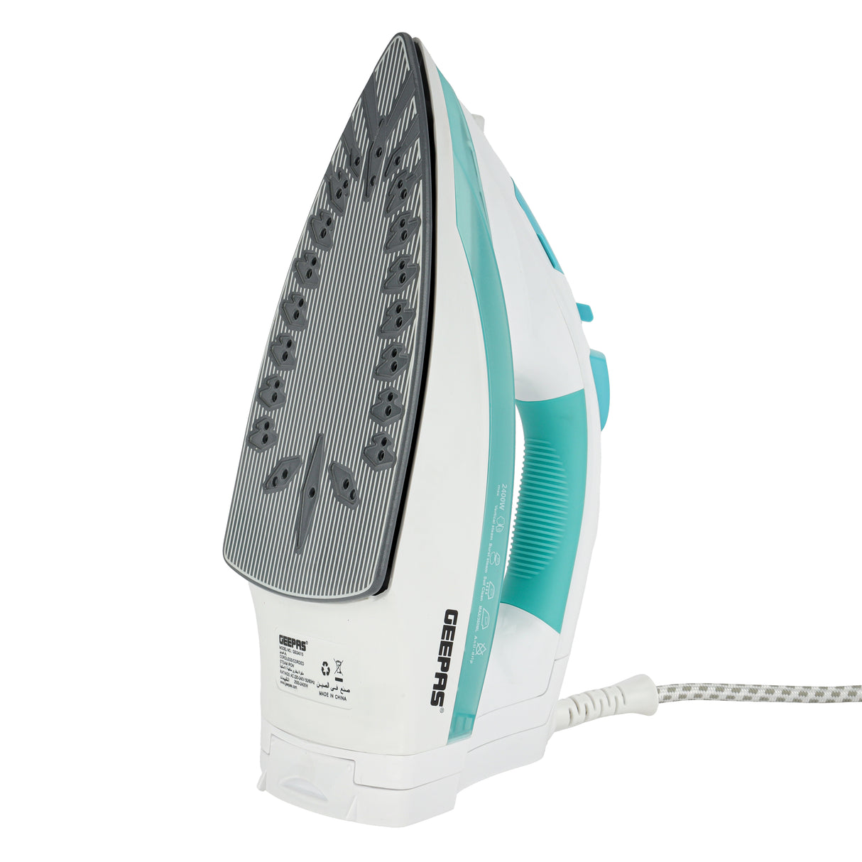 Geepas Steam Iron- GSI24015/ Cord and Cordless Use, Ironing Box with Ceramic-Coated Soleplate and Self-Cleaning Function/ Comfortable Handle and Handy Design