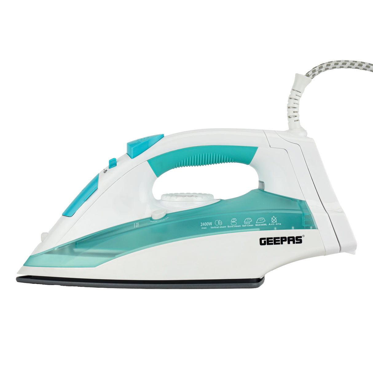 Geepas Steam Iron- GSI24015/ Cord and Cordless Use, Ironing Box with Ceramic-Coated Soleplate and Self-Cleaning Function/ Comfortable Handle and Handy Design