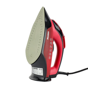 Geepas Ceramic Steam Iron GSI24026 | 3100W, Ceramic Soleplate, Anti-Calc & Anti-Drip, 350ml Tank, Comfortable Handle, Multi-Function, 2-Year Warranty, Red/Black