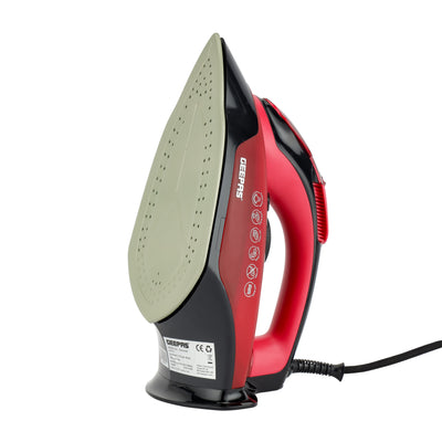 Geepas Ceramic Steam Iron GSI24026 | 3100W, Ceramic Soleplate, Anti-Calc & Anti-Drip, 350ml Tank, Comfortable Handle, Multi-Function, 2-Year Warranty, Red/Black
