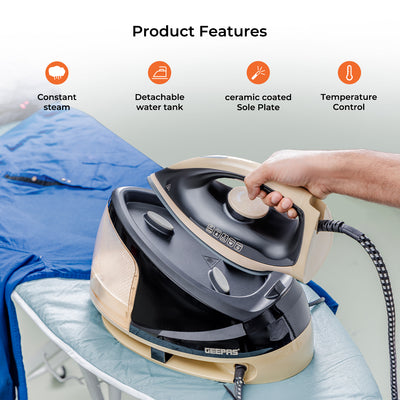 Geepas GS124032UK 2400W Steam Station | 1.2L Detachable Water Tank | Ceramic Coated Soleplate | Steam Boost Function & Adjustable Temperature Control | 2 Years Warranty