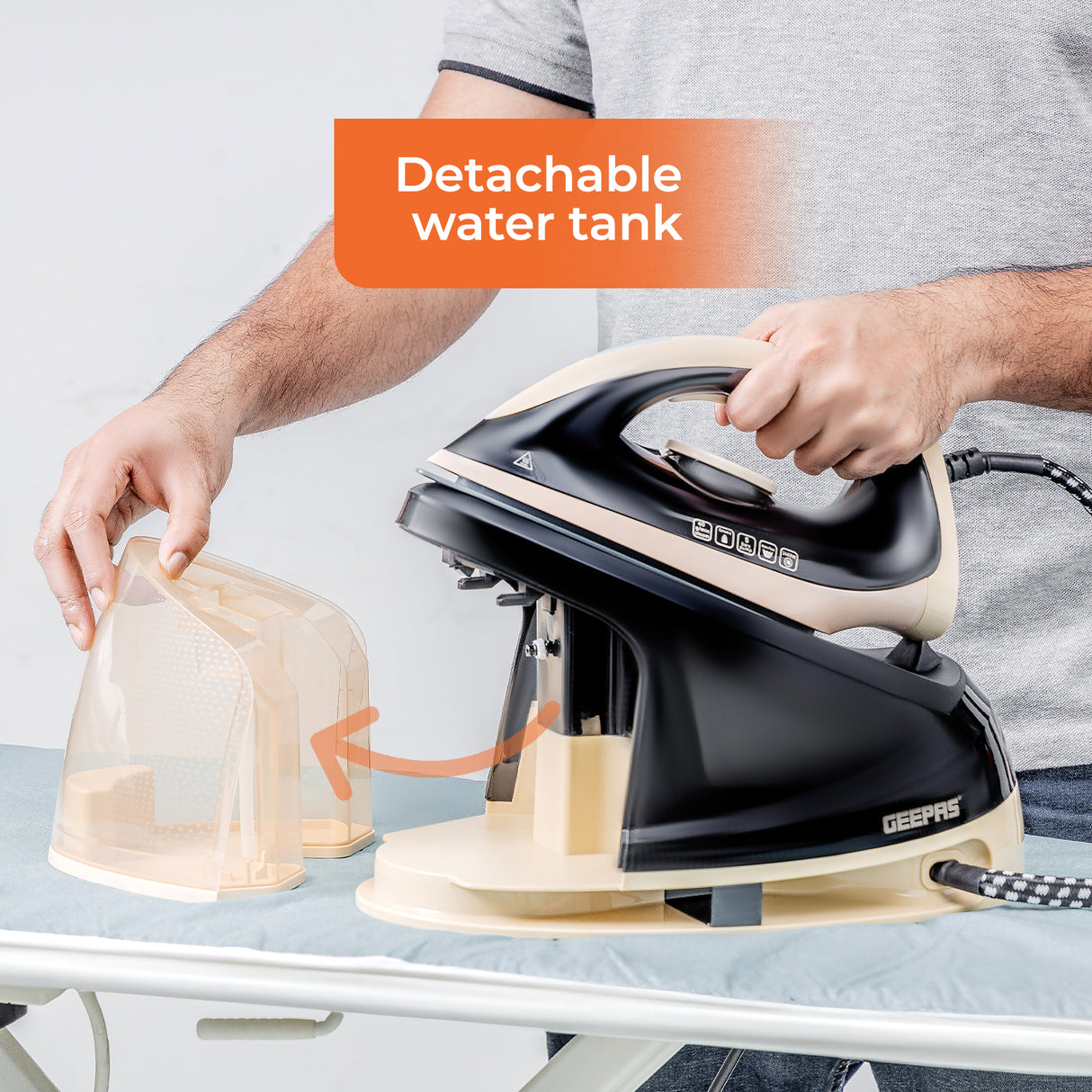 Geepas GS124032UK 2400W Steam Station | 1.2L Detachable Water Tank | Ceramic Coated Soleplate | Steam Boost Function & Adjustable Temperature Control | 2 Years Warranty