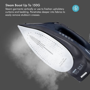 Geepas GSI7703 Ceramic Steam Iron | 2400W Powerful Steam Iron with 220ml Water Tank| Ceramic Soleplate| Self-Cleaning Function| Temperature Control & 2 Years Warranty