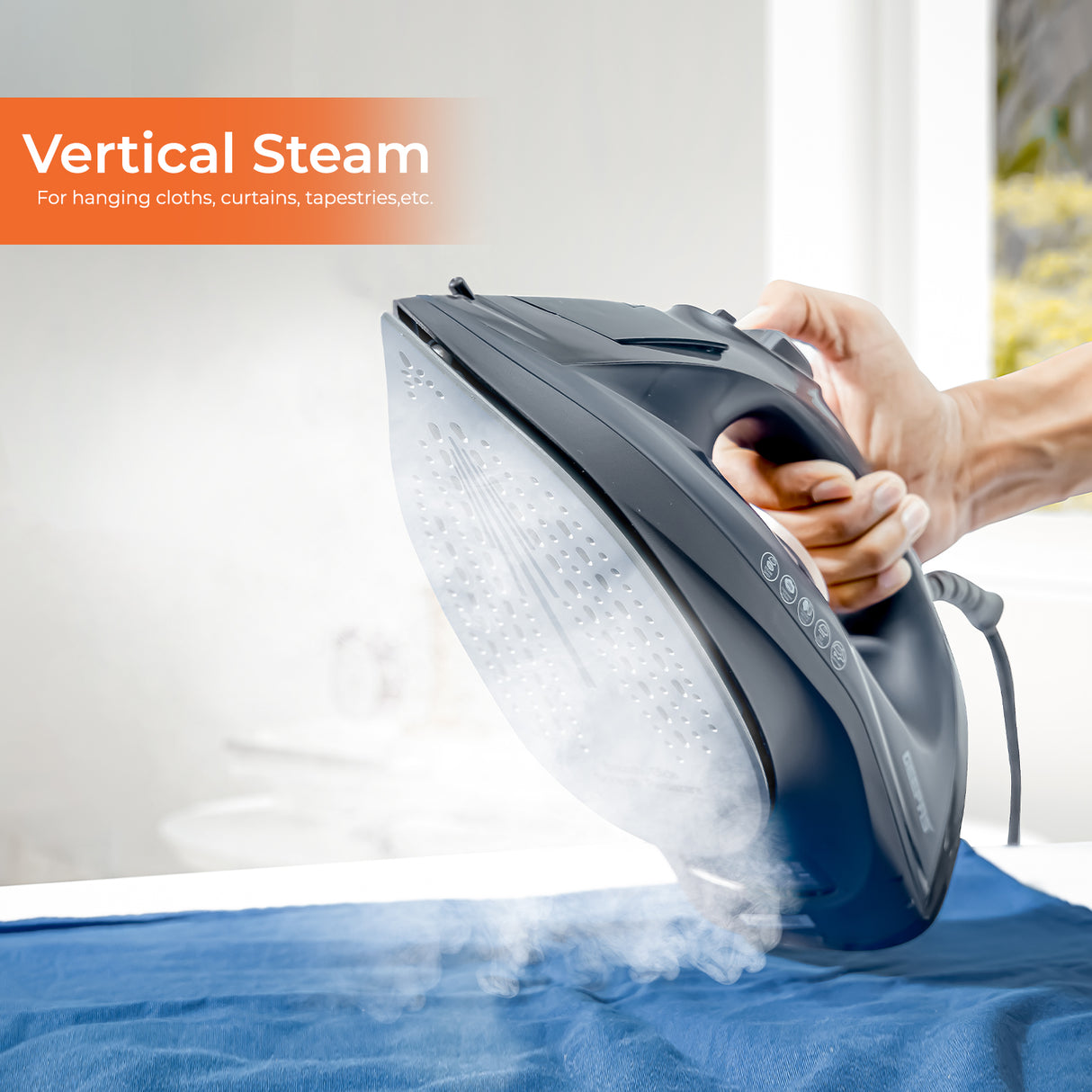 Geepas GSI7703N Ceramic Steam Iron (2400W) with temperature control, self-cleaning, and wet & dry functions