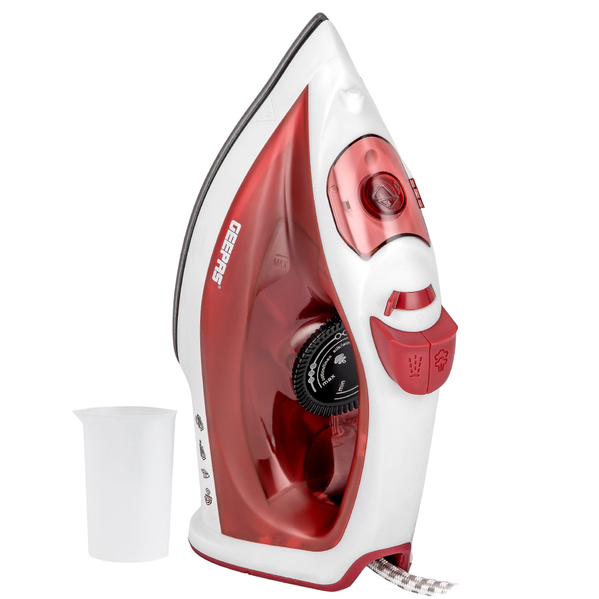 Geepas Steam Iron- GSI7783/ Dry Ironing Box with Non-Stick Soleplate, Comfortable Handle and Handy Design with Multiple Functions/ 120 ml Water Tank