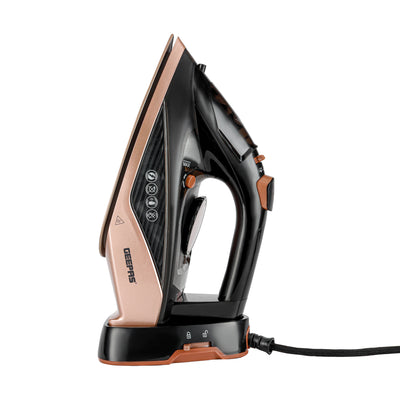 Geepas Steam Iron- GSI7785 Cord and Cordless Use,Ceramic-Coated Soleplate and Self-Cleaning Function, 350 ml Water Tank, Suitable for All Kinds of Fabric, 2200 W Power,2 Years Warranty, Rose Gold and Black