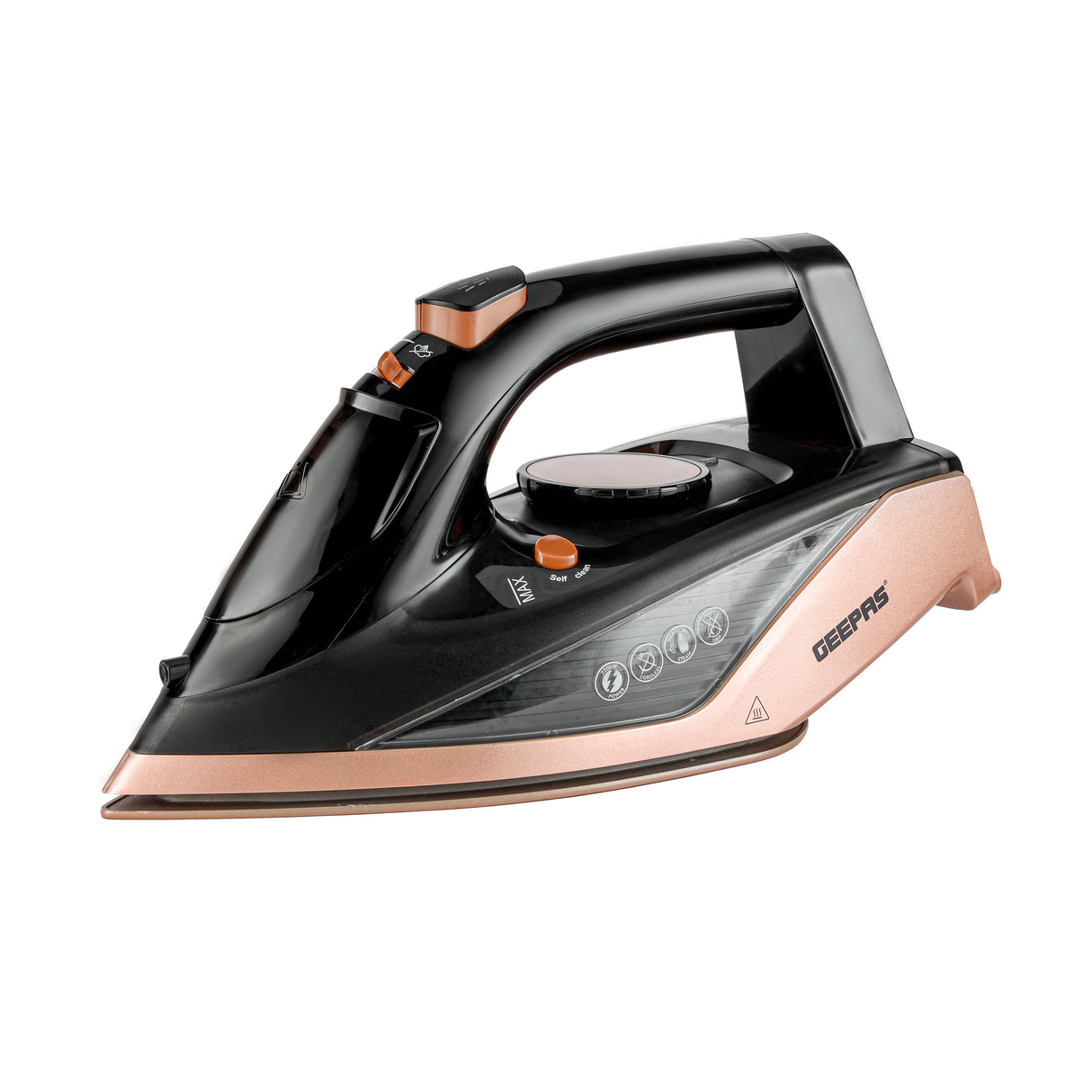 Geepas Steam Iron- GSI7785 Cord and Cordless Use,Ceramic-Coated Soleplate and Self-Cleaning Function, 350 ml Water Tank, Suitable for All Kinds of Fabric, 2200 W Power,2 Years Warranty, Rose Gold and Black