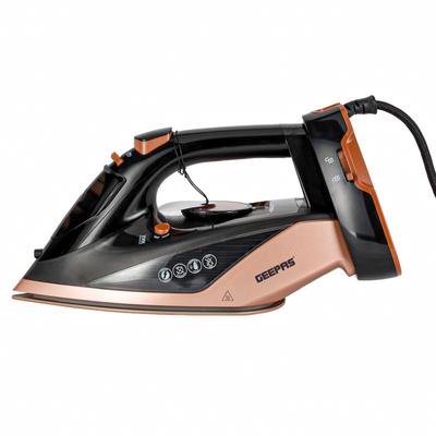 Geepas Steam Iron- GSI7785 Cord and Cordless Use,Ceramic-Coated Soleplate and Self-Cleaning Function, 350 ml Water Tank, Suitable for All Kinds of Fabric, 2200 W Power,2 Years Warranty, Rose Gold and Black