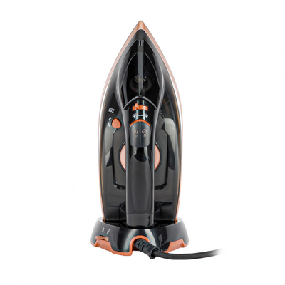 Geepas Steam Iron- GSI7785 Cord and Cordless Use,Ceramic-Coated Soleplate and Self-Cleaning Function, 350 ml Water Tank, Suitable for All Kinds of Fabric, 2200 W Power,2 Years Warranty, Rose Gold and Black