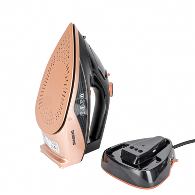 Geepas Steam Iron- GSI7785 Cord and Cordless Use,Ceramic-Coated Soleplate and Self-Cleaning Function, 350 ml Water Tank, Suitable for All Kinds of Fabric, 2200 W Power,2 Years Warranty, Rose Gold and Black